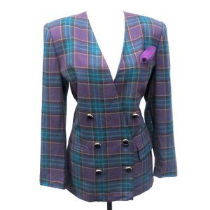 Vintage Sassco Blue/Purple Plaid Fitted Blazer Size 12